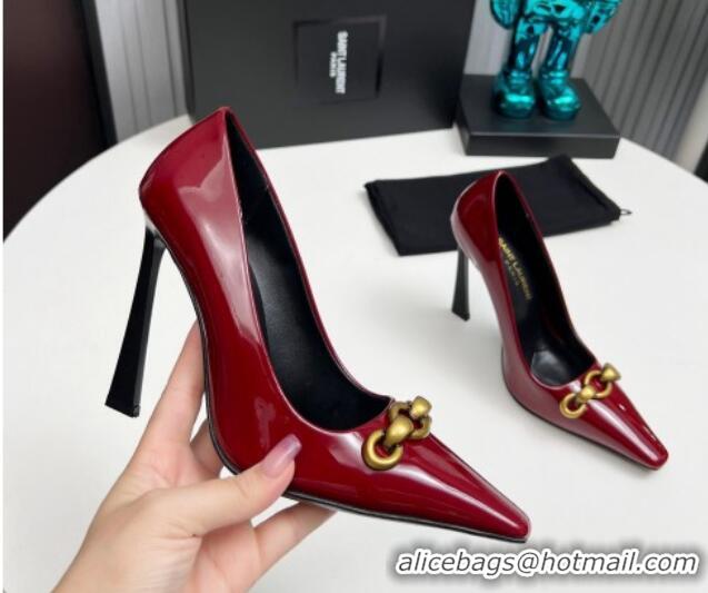 Sophisticated Saint Laurent Le Maillon High Heel Pumps 11cm in Patent Leather Burgundy 1226081