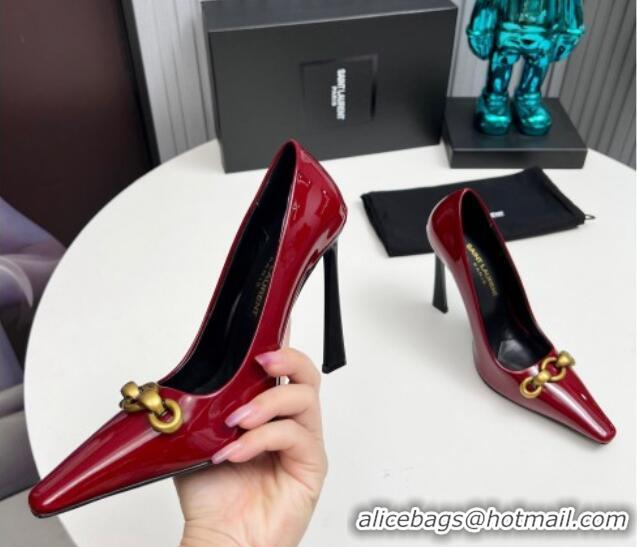 Sophisticated Saint Laurent Le Maillon High Heel Pumps 11cm in Patent Leather Burgundy 1226081