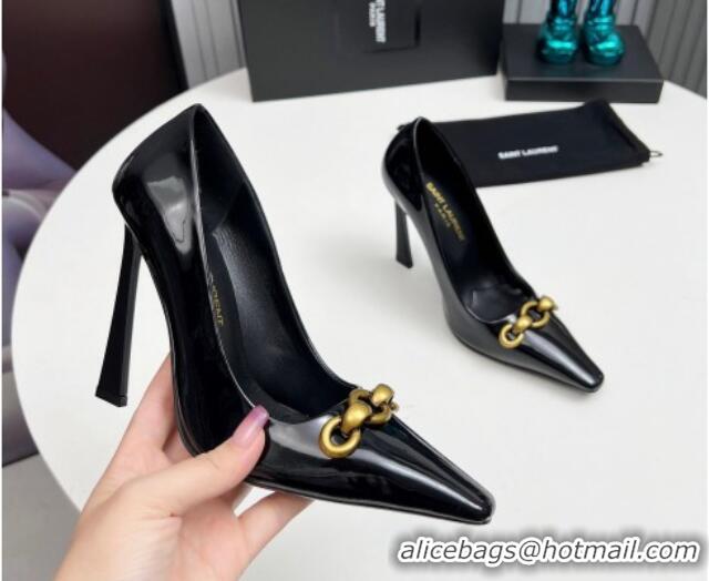 Best Grade Saint Laurent Le Maillon High Heel Pumps 11cm in Patent Leather Black 1226082