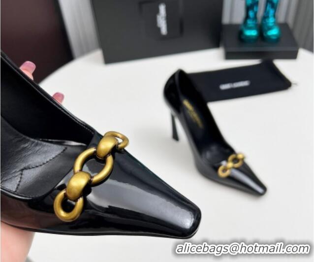 Best Grade Saint Laurent Le Maillon High Heel Pumps 11cm in Patent Leather Black 1226082