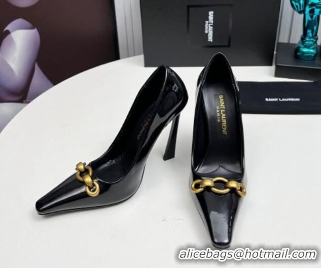 Best Grade Saint Laurent Le Maillon High Heel Pumps 11cm in Patent Leather Black 1226082