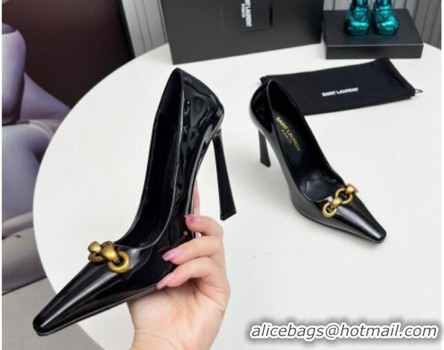 Best Grade Saint Laurent Le Maillon High Heel Pumps 11cm in Patent Leather Black 1226082