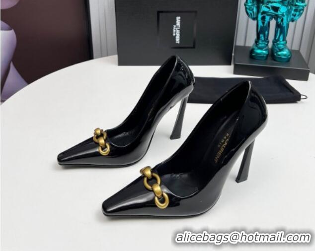 Best Grade Saint Laurent Le Maillon High Heel Pumps 11cm in Patent Leather Black 1226082