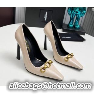 Duplicate Saint Laurent Le Maillon High Heel Pumps 11cm in Patent Leather Light Beige 1226083