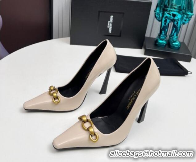 Duplicate Saint Laurent Le Maillon High Heel Pumps 11cm in Patent Leather Light Beige 1226083