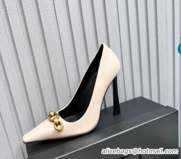 Duplicate Saint Laurent Le Maillon High Heel Pumps 11cm in Patent Leather Light Beige 1226083