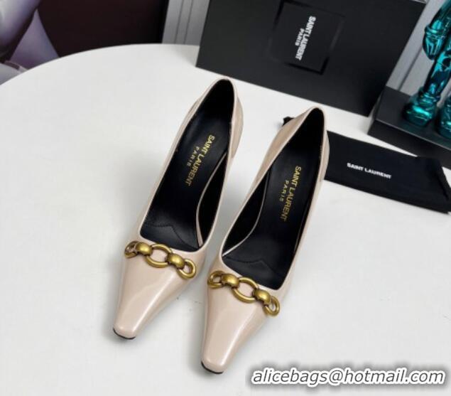 Duplicate Saint Laurent Le Maillon High Heel Pumps 11cm in Patent Leather Light Beige 1226083