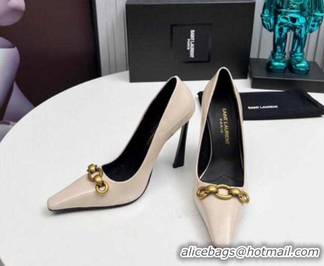 Duplicate Saint Laurent Le Maillon High Heel Pumps 11cm in Patent Leather Light Beige 1226083