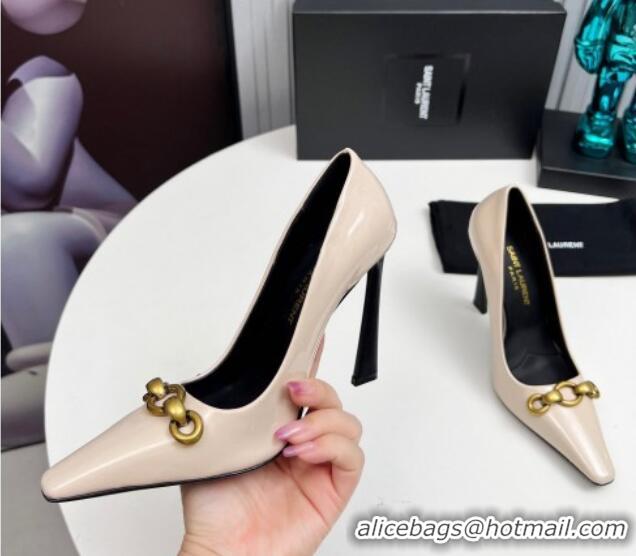 Duplicate Saint Laurent Le Maillon High Heel Pumps 11cm in Patent Leather Light Beige 1226083