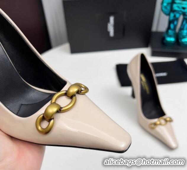 Duplicate Saint Laurent Le Maillon High Heel Pumps 11cm in Patent Leather Light Beige 1226083