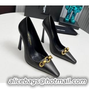 Low Price Saint Laurent Le Maillon High Heel Pumps 11cm in Calfskin Leather Black 1226084