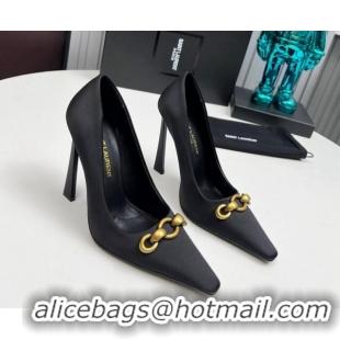 Perfect Saint Laurent Le Maillon High Heel Pumps 11cm in Satin Black 1226085