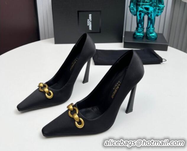 Perfect Saint Laurent Le Maillon High Heel Pumps 11cm in Satin Black 1226085