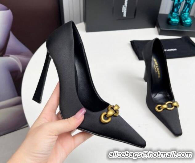 Perfect Saint Laurent Le Maillon High Heel Pumps 11cm in Satin Black 1226085