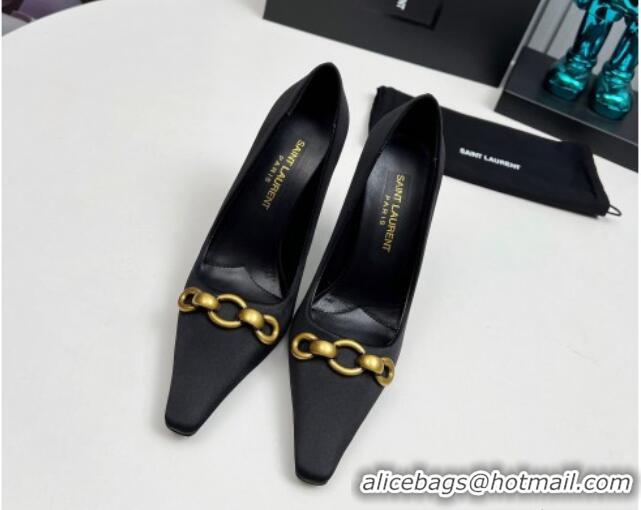 Perfect Saint Laurent Le Maillon High Heel Pumps 11cm in Satin Black 1226085