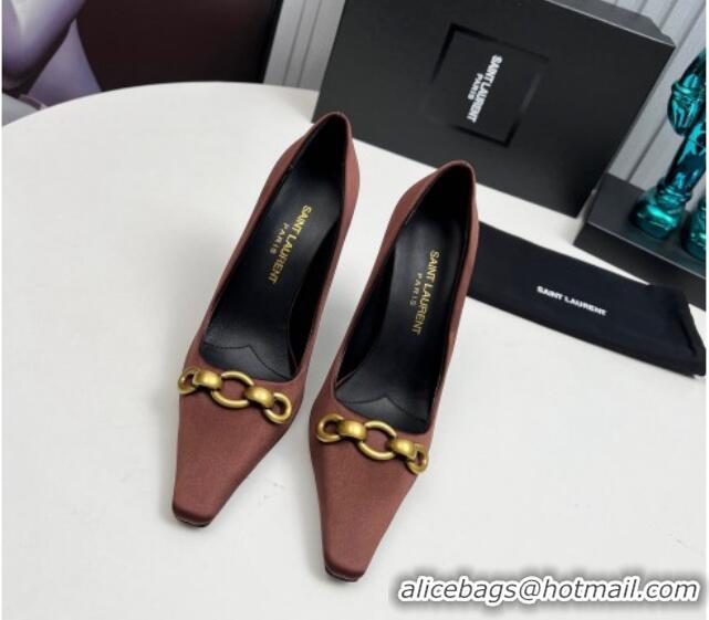 Grade Saint Laurent Le Maillon High Heel Pumps 11cm in Satin Brown 1226086