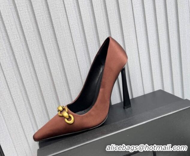 Grade Saint Laurent Le Maillon High Heel Pumps 11cm in Satin Brown 1226086