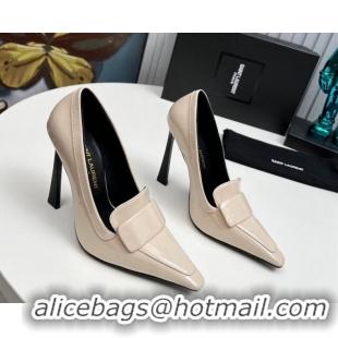 Grade Quality Saint Laurent D'ORSAY High Heel Pumps 11cm in Patent Leather Light Beige 1226095