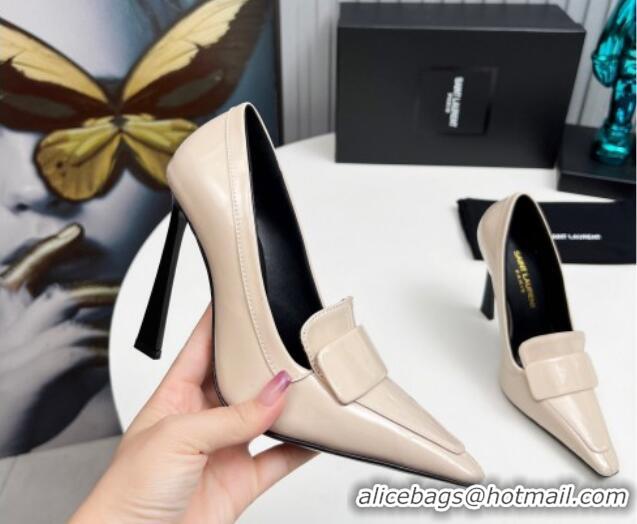 Grade Quality Saint Laurent D'ORSAY High Heel Pumps 11cm in Patent Leather Light Beige 1226095