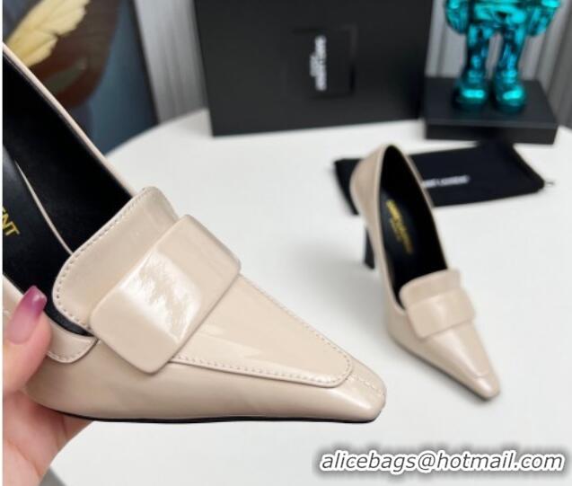 Grade Quality Saint Laurent D'ORSAY High Heel Pumps 11cm in Patent Leather Light Beige 1226095