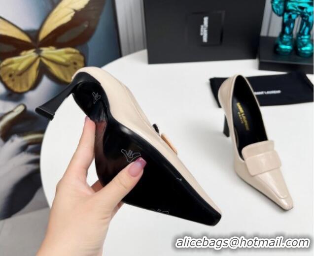 Grade Quality Saint Laurent D'ORSAY High Heel Pumps 11cm in Patent Leather Light Beige 1226095