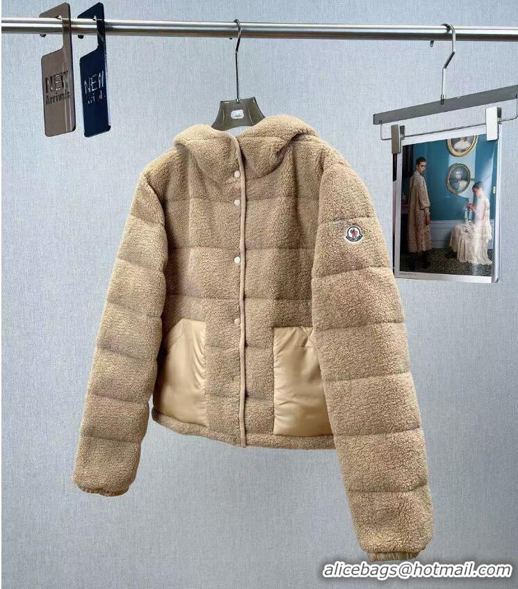 Top Grade Moncler Audrieu Teddy Hooded Short Down Jacket M8794 Beige