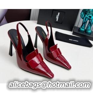 Stylish Saint Laurent D'ORSAY Slingback Pumps 11cm in Patent Leather Burgundy 1226101