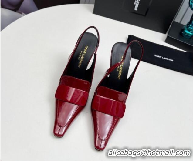 Stylish Saint Laurent D'ORSAY Slingback Pumps 11cm in Patent Leather Burgundy 1226101