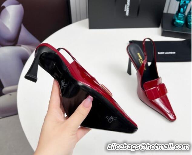 Stylish Saint Laurent D'ORSAY Slingback Pumps 11cm in Patent Leather Burgundy 1226101