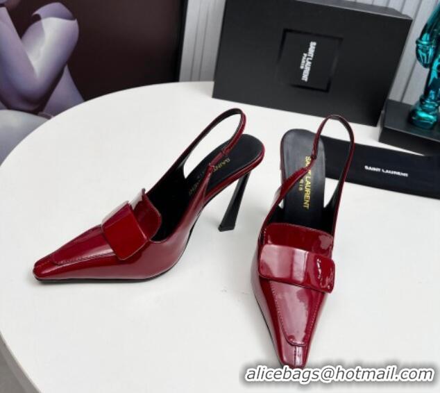 Stylish Saint Laurent D'ORSAY Slingback Pumps 11cm in Patent Leather Burgundy 1226101