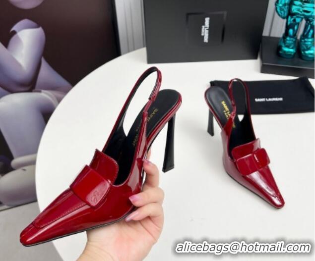 Stylish Saint Laurent D'ORSAY Slingback Pumps 11cm in Patent Leather Burgundy 1226101