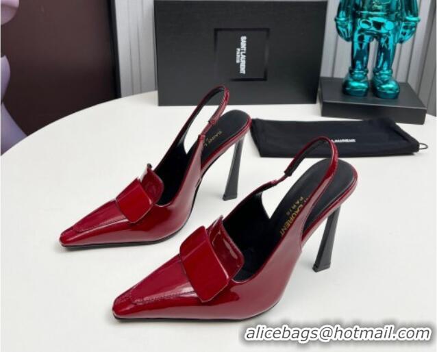 Stylish Saint Laurent D'ORSAY Slingback Pumps 11cm in Patent Leather Burgundy 1226101