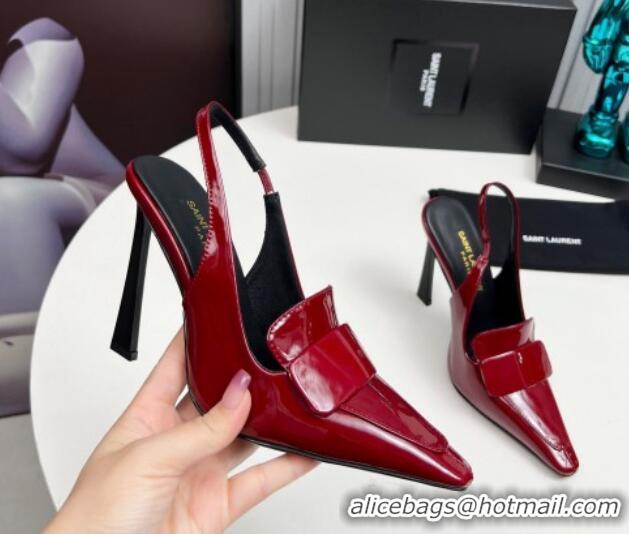 Stylish Saint Laurent D'ORSAY Slingback Pumps 11cm in Patent Leather Burgundy 1226101