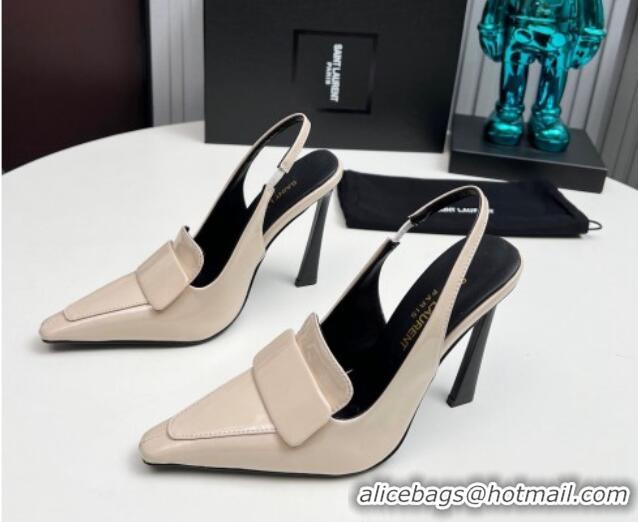 Good Quality Saint Laurent D'ORSAY Slingback Pumps 11cm in Patent Leather Light Beige 1226102