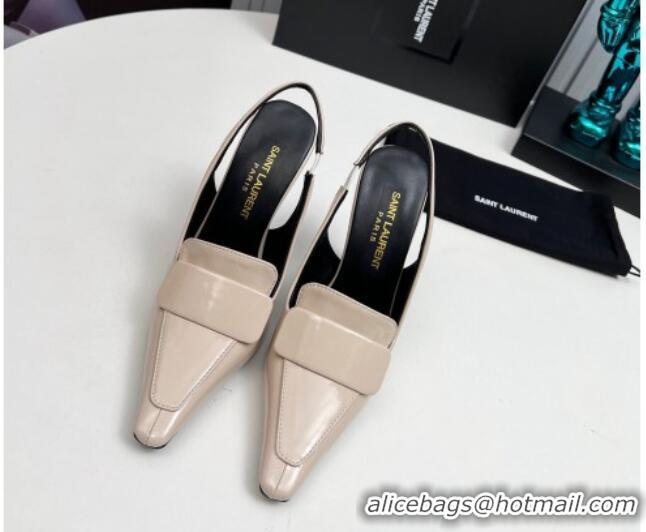 Good Quality Saint Laurent D'ORSAY Slingback Pumps 11cm in Patent Leather Light Beige 1226102