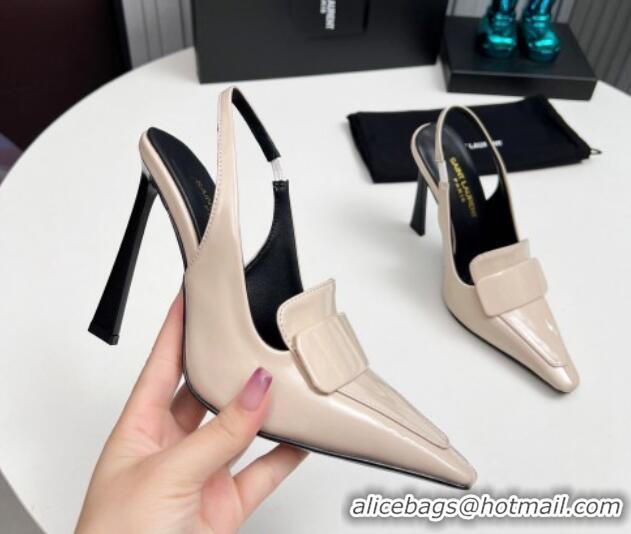 Good Quality Saint Laurent D'ORSAY Slingback Pumps 11cm in Patent Leather Light Beige 1226102