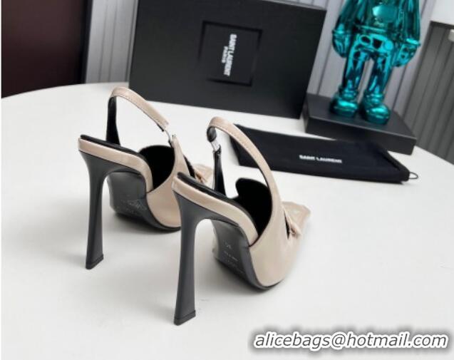 Good Quality Saint Laurent D'ORSAY Slingback Pumps 11cm in Patent Leather Light Beige 1226102