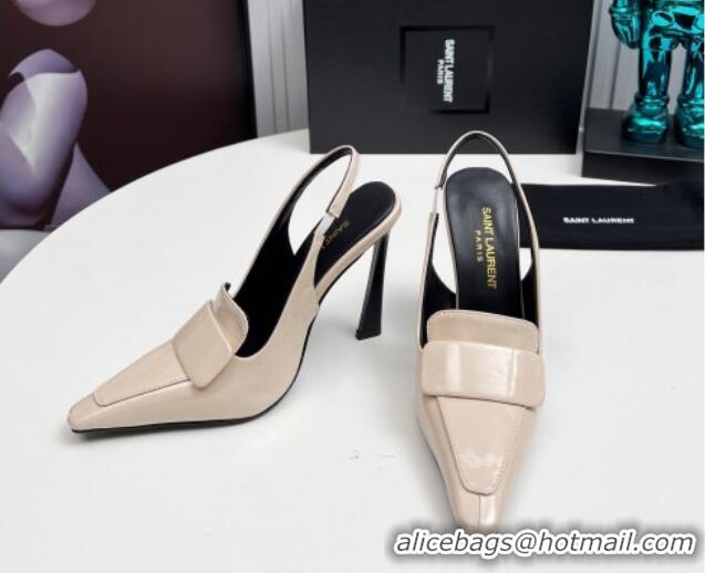 Good Quality Saint Laurent D'ORSAY Slingback Pumps 11cm in Patent Leather Light Beige 1226102