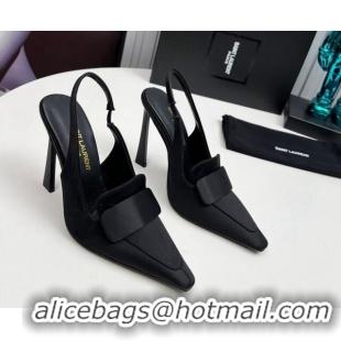 Top Grade Saint Laurent D'ORSAY Slingback Pumps 11cm in Satin Black 226103