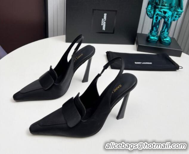 Top Grade Saint Laurent D'ORSAY Slingback Pumps 11cm in Satin Black 226103