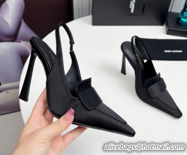 Top Grade Saint Laurent D'ORSAY Slingback Pumps 11cm in Satin Black 226103