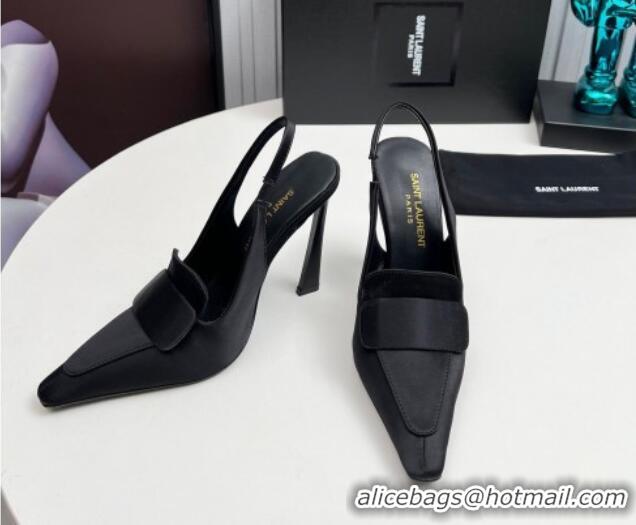 Top Grade Saint Laurent D'ORSAY Slingback Pumps 11cm in Satin Black 226103