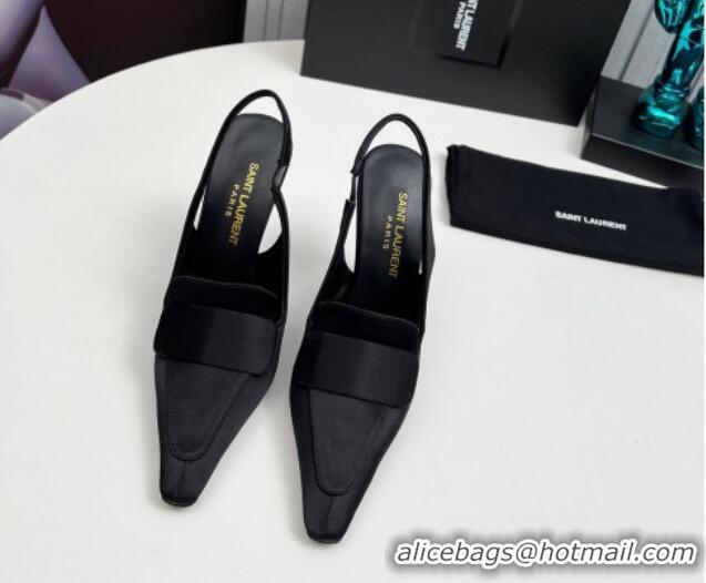 Top Grade Saint Laurent D'ORSAY Slingback Pumps 11cm in Satin Black 226103