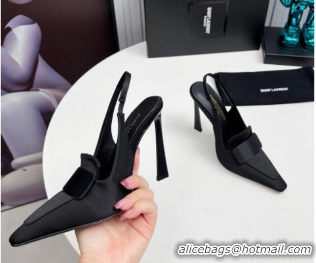 Top Grade Saint Laurent D'ORSAY Slingback Pumps 11cm in Satin Black 226103