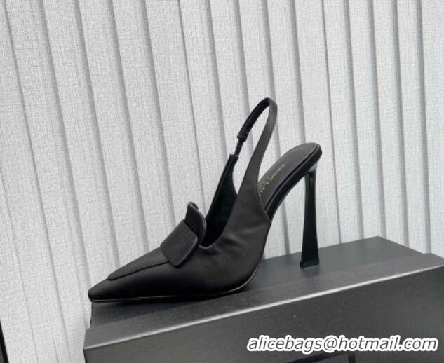 Top Grade Saint Laurent D'ORSAY Slingback Pumps 11cm in Satin Black 226103