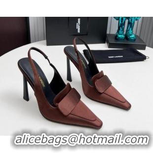 Best Product Saint Laurent D'ORSAY Slingback Pumps 11cm in Satin Brown 1226104