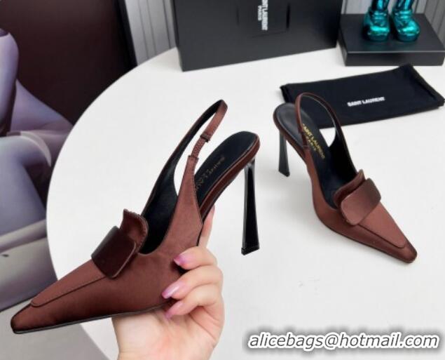 Best Product Saint Laurent D'ORSAY Slingback Pumps 11cm in Satin Brown 1226104