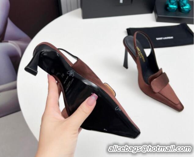 Best Product Saint Laurent D'ORSAY Slingback Pumps 11cm in Satin Brown 1226104