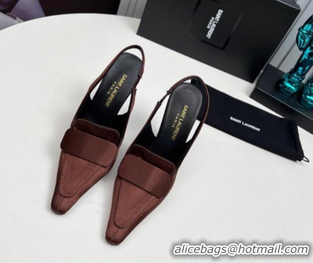 Best Product Saint Laurent D'ORSAY Slingback Pumps 11cm in Satin Brown 1226104