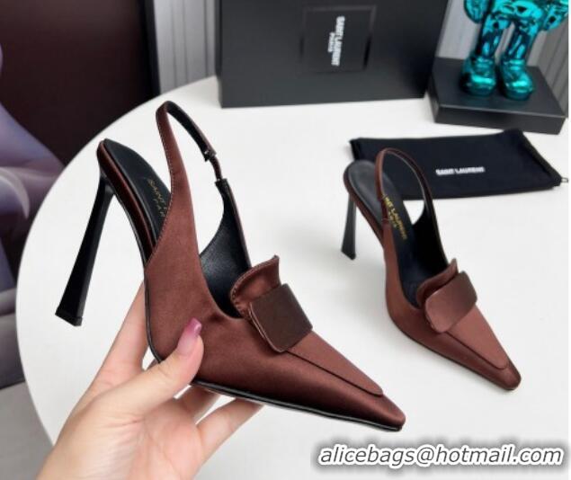 Best Product Saint Laurent D'ORSAY Slingback Pumps 11cm in Satin Brown 1226104